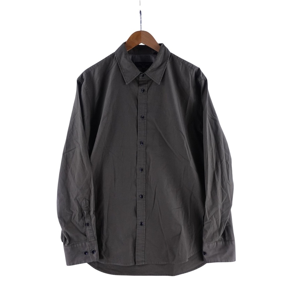 Rag & Bone Mens Size Large Green Cotton Ripstop Long Sleeve Button Down Shirt